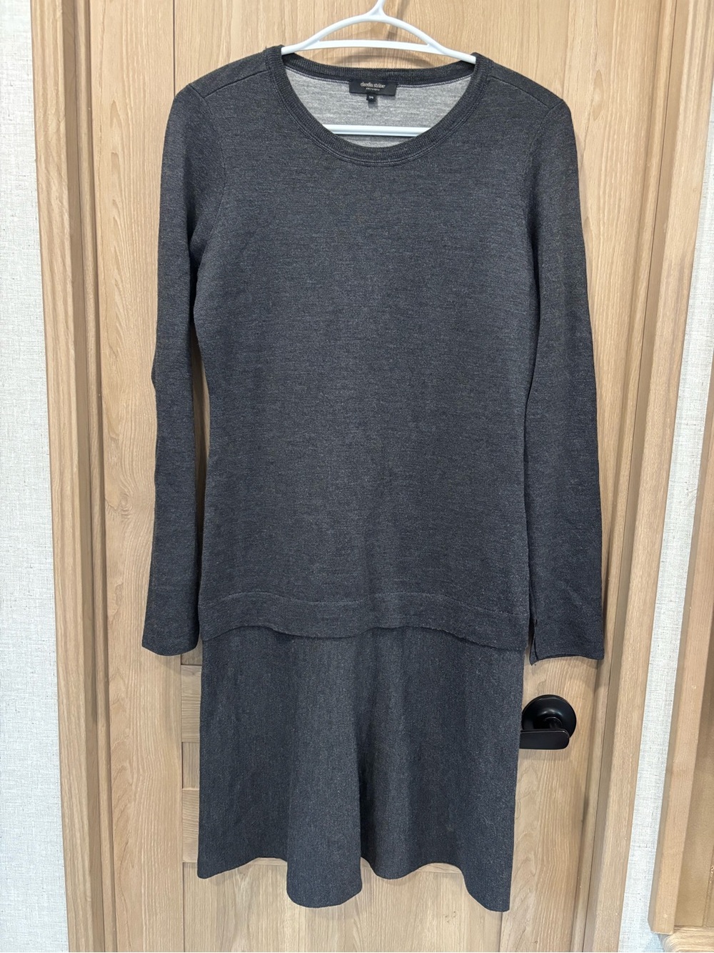 Claudia Strater Merino Wool Tunic Dress Size 34 Dark Grey Lagenlook Quiet Luxury